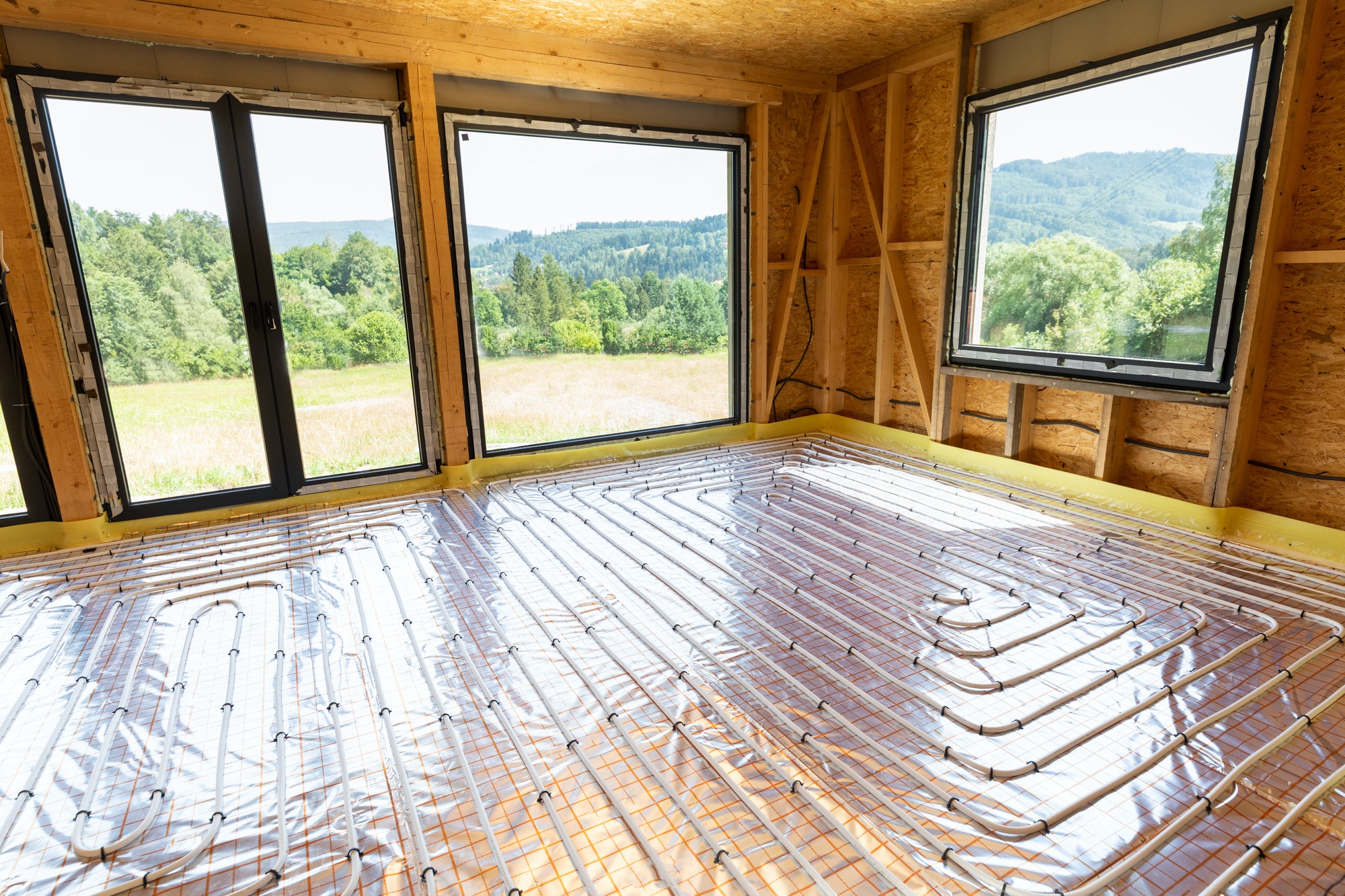 Floor heating system during installation pipes